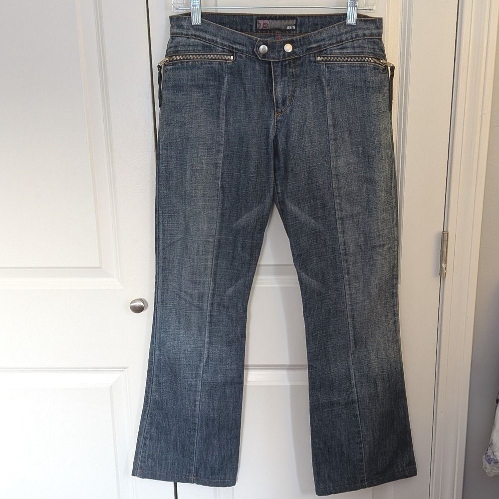 Joes Jeans Women's Flare Dark Wash‎ Zipper Detail Low Rise Jeans Size 4/27 Y2K